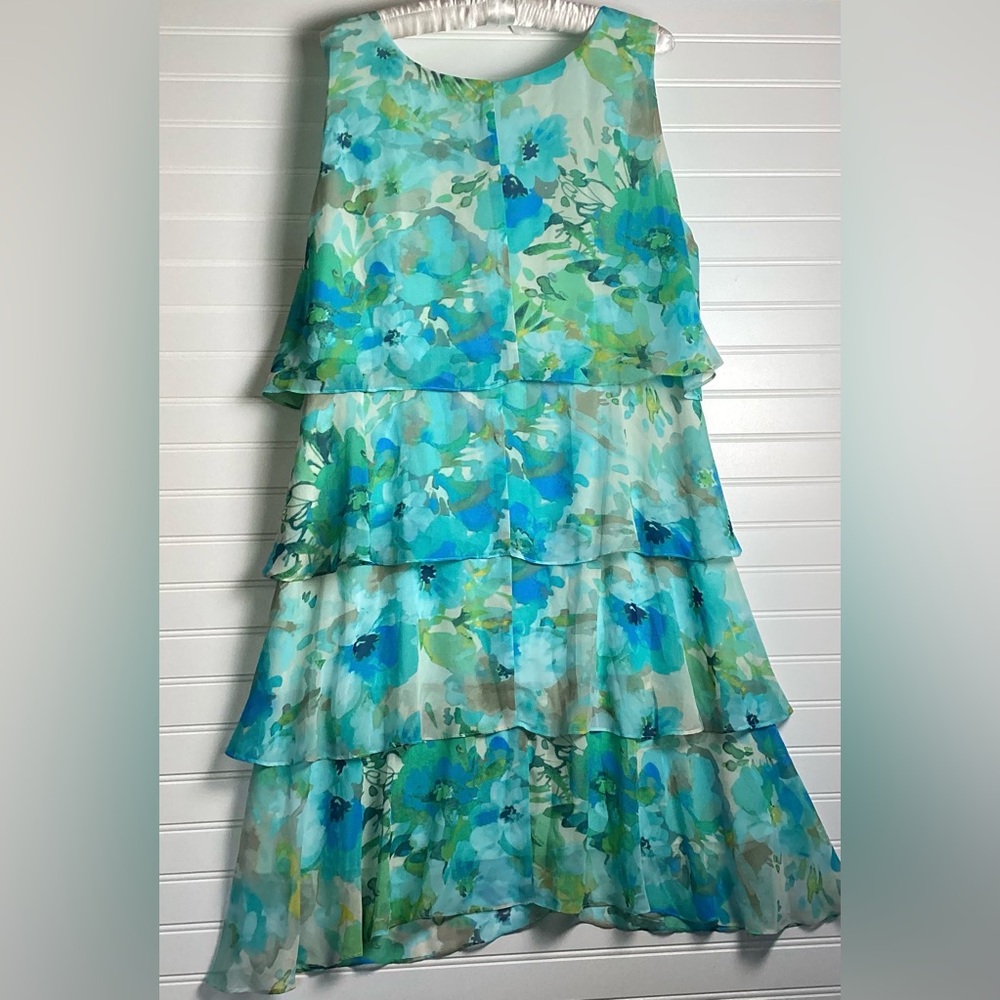Coldwater Creek Light Blue& Green  tiered  Floral Midi Dress size PXL - Picture 8 of 12